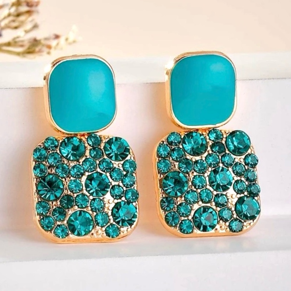 Teal Gemstone Dangle Earrings